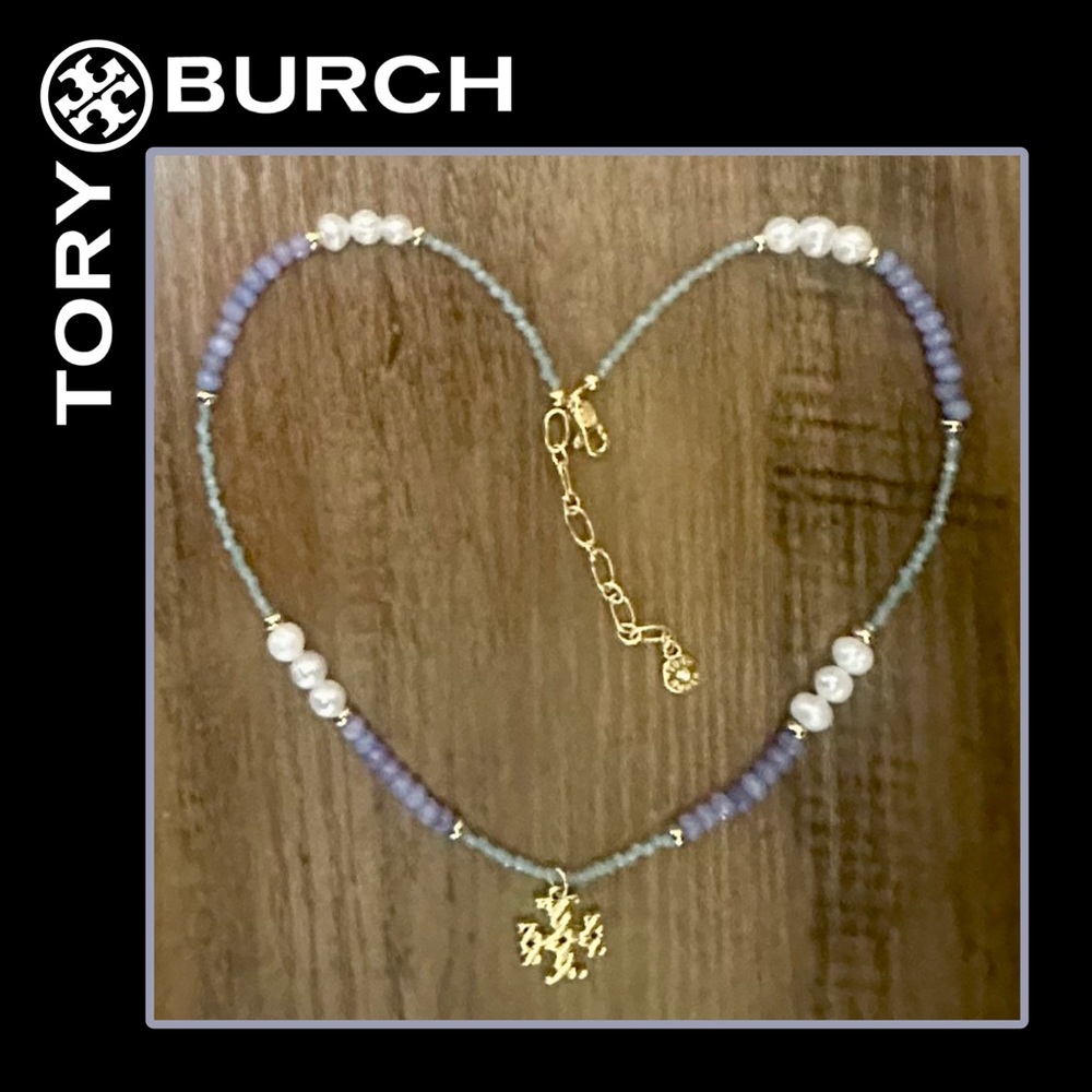NWT - Tory Burch Purple and White Beaded Necklace
